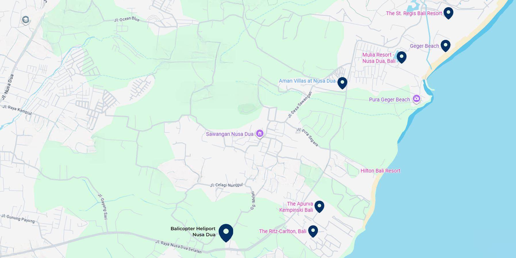 Map showing the location of Nusa Dua Heliport